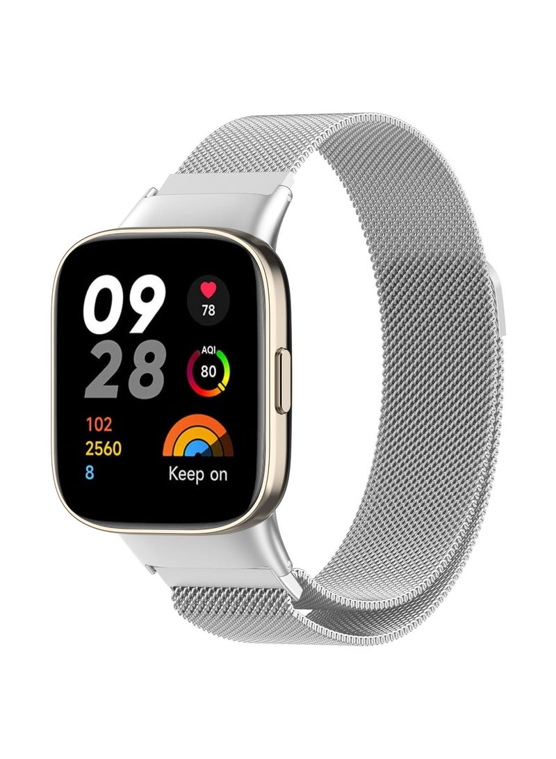 Milanese Stainless Steel Band Compatible with Xiaomi Redmi Watch 3 Magnetic Mesh Desing Metal Strap (Silver) - Image 1