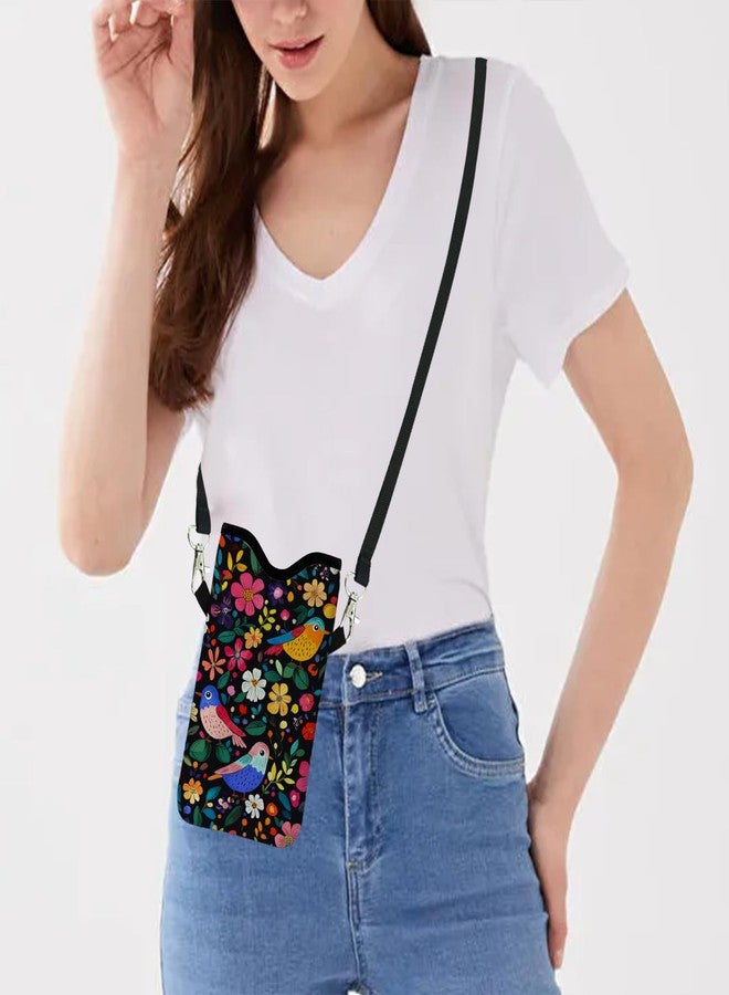 otilil Neoprene Cell Phone Sleeve Pouch Case Bag with Crossbody Strap Neck Lanyard for Women 7.1 X 3.9 in Flower Bird Pattern - Image 5