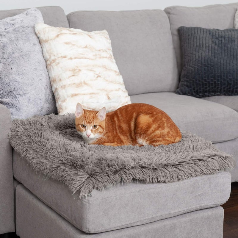 Furhaven Self-Warming Cat Bed for Indoor Cats, 4-Beds-in-1 & Washable - Plush Long Faux Fur Convertible Cuddler - Gray, Small - Image 4