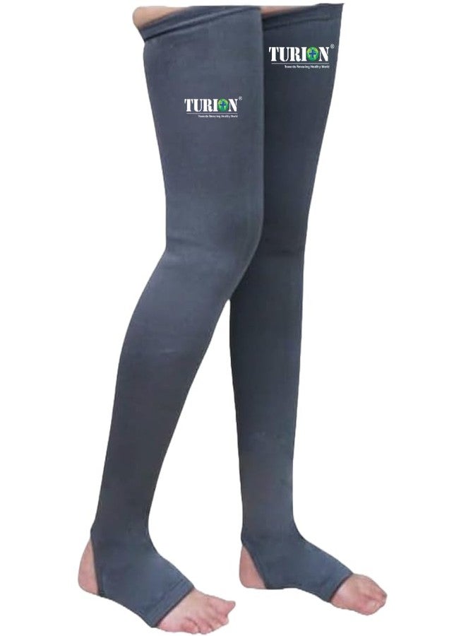 TURION Varicose Vein Stockings | Thigh-High Compression Socks for Leg Support | Medical-Grade Graduated Compression for Blood Circulation | Unisex Stretchable & Breathable Support Stockings | Gray Color | (Small-One Pair) - Image 1