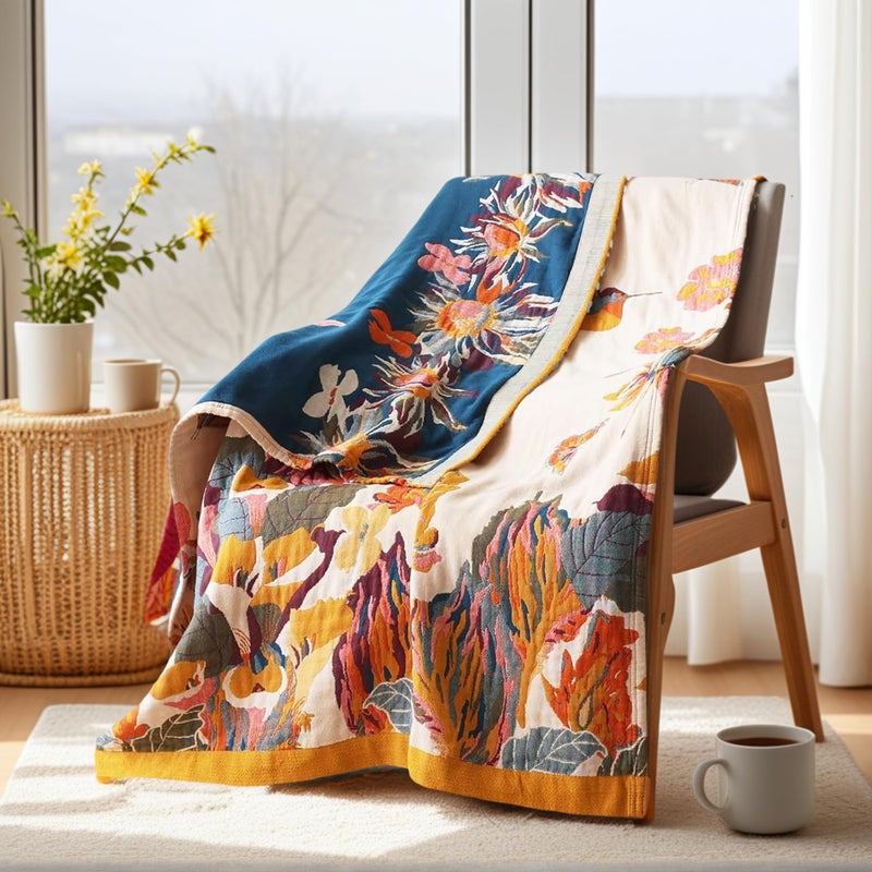 VANJOROY Boho Throw Blanket, 100% Organic Cotton Ultra Soft 50" x 60" Throw for Couch and Bed - Skin-Friendly Embroidery Cozy All Season Rustic Floral Decor Chair Blanket -Beige - Image 5