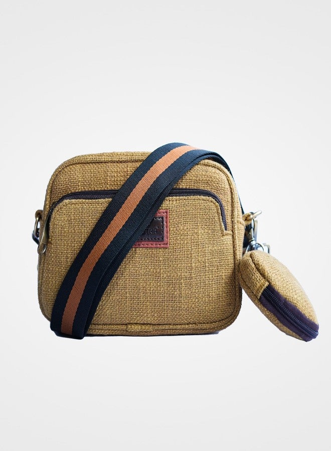 BHASTRA Three Pocket Sling Bag - Yellow | Handloom Woven Cotton And Vegan Leather | Bag for Women - Girls Travel Crossbody Bags with Adjustable Strap | Ideal For Gifting - Image 2
