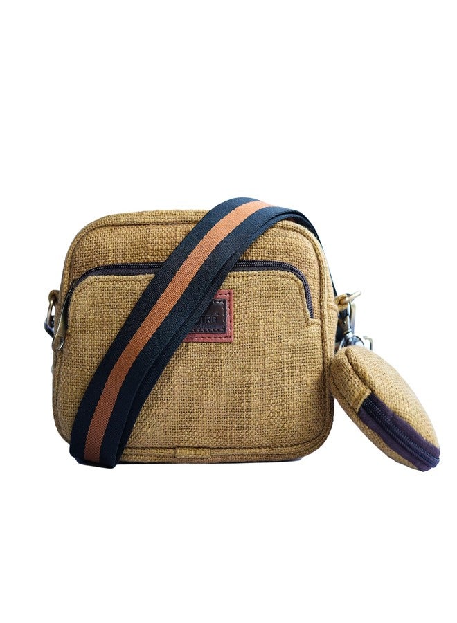 BHASTRA Three Pocket Sling Bag - Yellow | Handloom Woven Cotton And Vegan Leather | Bag for Women - Girls Travel Crossbody Bags with Adjustable Strap | Ideal For Gifting - Image 1