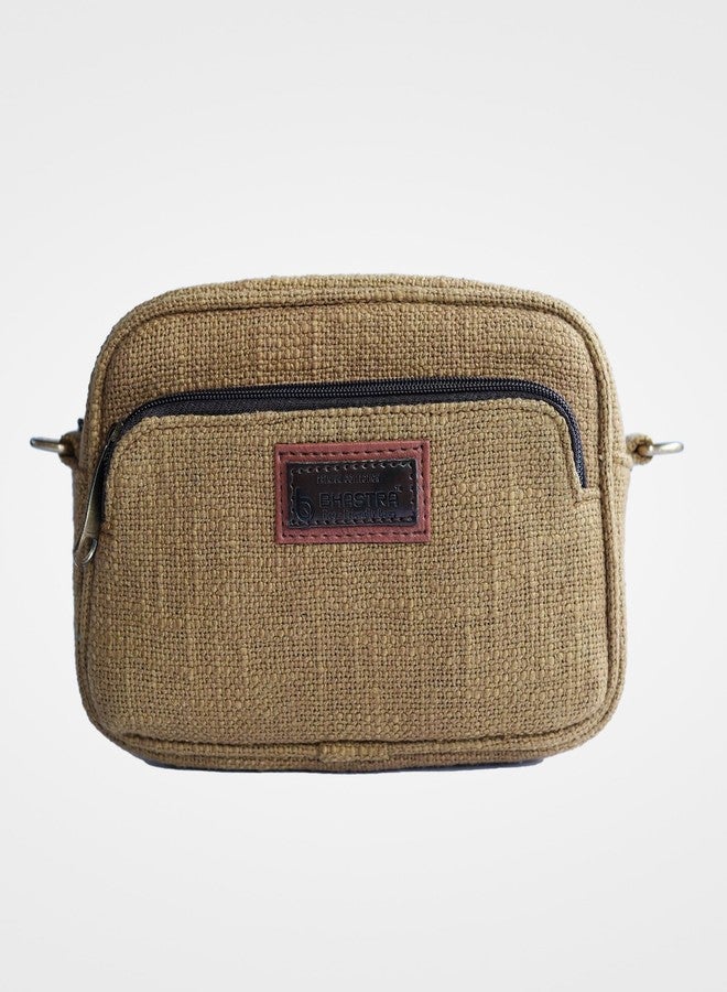 BHASTRA Three Pocket Sling Bag - Yellow | Handloom Woven Cotton And Vegan Leather | Bag for Women - Girls Travel Crossbody Bags with Adjustable Strap | Ideal For Gifting - Image 3