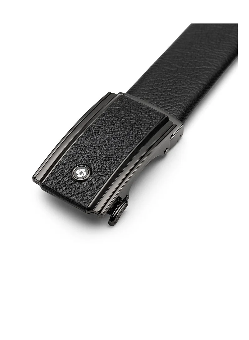 Samsonite Aamir II BIZ Plate AL Auto 01 Leather Belt, Black|Stylish|Premium Quality|Automatic Buckle|Hole Free Belt