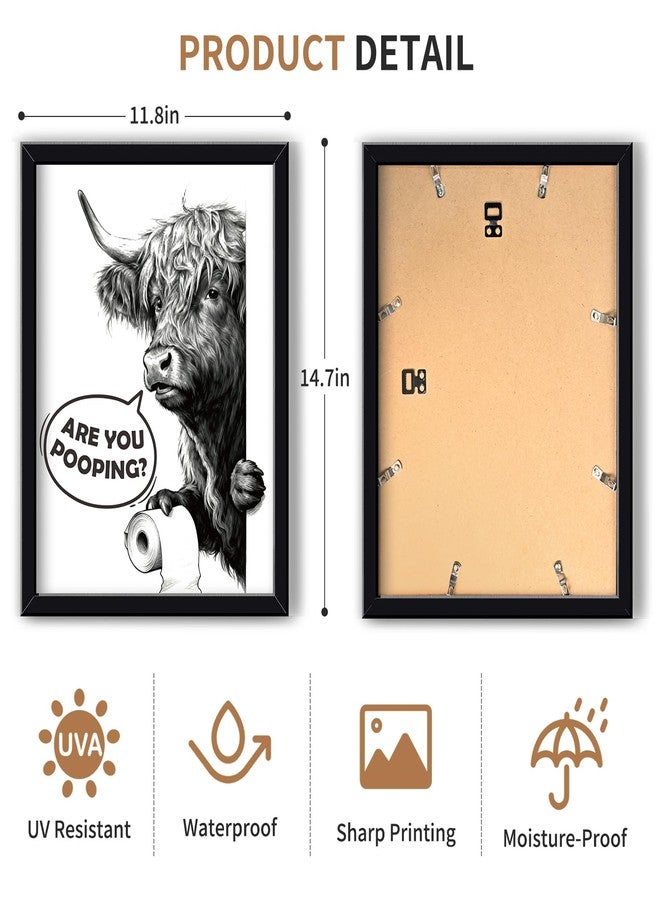 MSJGA Funny Highland Cow Bathroom Decor - “Are You Pooping?” Sign, Rustic Farmhouse Wall Art with Cute Animal Canvas Art for Restroom - Black Framed Cow Pictures Wall Decor Ready to Hang 12"x15" - Image 3