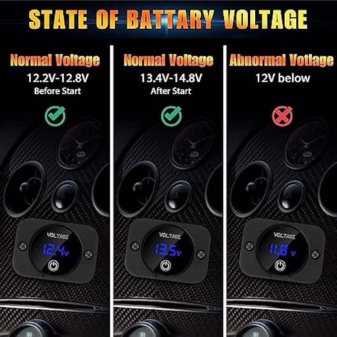 كاست ويف مقياس جهد رقمي 12 فولت 24 فولت مع مفتاح لمس شاشة LED مقاومة للماء للسيارة والقارب والدراجة النارية والشاحنة والسيارة - Image 4