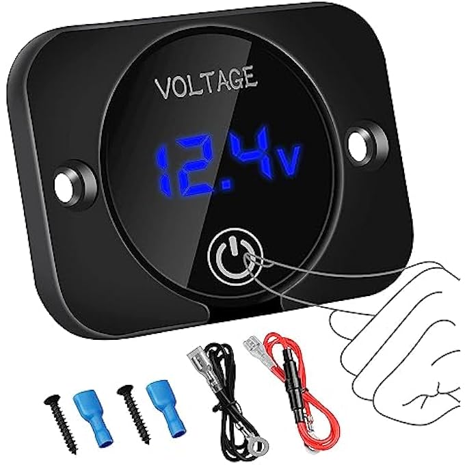 كاست ويف مقياس جهد رقمي 12 فولت 24 فولت مع مفتاح لمس شاشة LED مقاومة للماء للسيارة والقارب والدراجة النارية والشاحنة والسيارة - Image 2