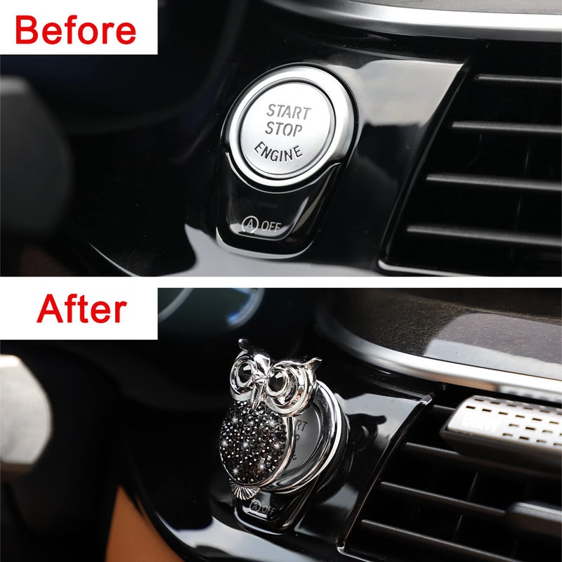 WINKA Bling Car Engine Start Button Cover Owl Diamond Crystal Push Start Stop Button Ring Sparkly Bling Ignition Button Cover Rhinestone Keyless Ignition Ring Cap Universal Car Accessories (Black) - Image 4