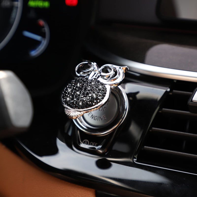 WINKA Bling Car Engine Start Button Cover Owl Diamond Crystal Push Start Stop Button Ring Sparkly Bling Ignition Button Cover Rhinestone Keyless Ignition Ring Cap Universal Car Accessories (Black) - Image 5