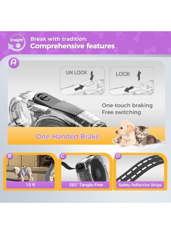 3 m Retractable Dog Leash for Tiny and Small Dogs, Puppies and Cats, 360° Tangle-Free Design, Smooth One-Handed Brake and Lock, Lightweight Compact Easy to Carry - Image 4