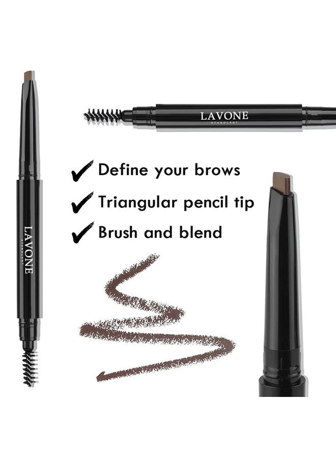 LAVONE Eyebrow Pencil - Makeup Waterproof Brow Pencil With Triangular Tip, Dual-Sided Brow Brush, Precise, Fine Tip, Fills Brows Creates Natural Looking Brow, With Hair Clips - Dark Brown - Image 2