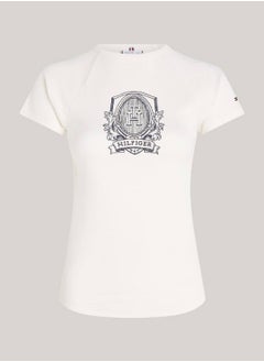 TOMMY HILFIGER Women's Slim Raglan Crest T-Shirt - Cotton, White  - Image 1