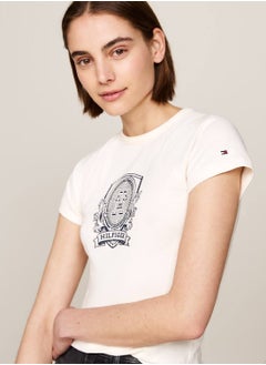 TOMMY HILFIGER Women's Slim Raglan Crest T-Shirt - Cotton, White  - Image 3