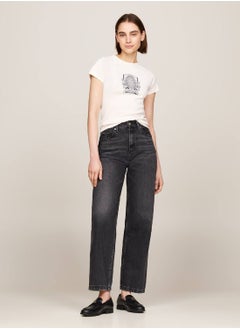 TOMMY HILFIGER Women's Slim Raglan Crest T-Shirt - Cotton, White  - Image 4