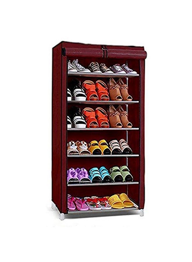 Ebee Store 6 Shalves Shoe Cabinet (Maroon) - Image 1