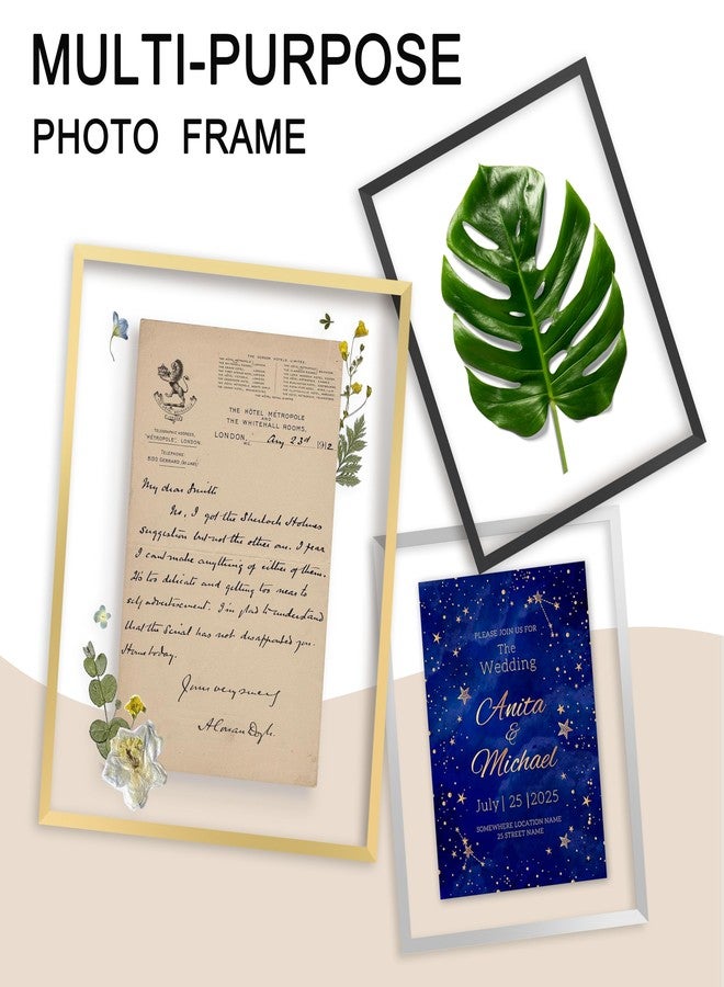 FrameWorks 8”x10” Deluxe Brass Gold Aluminum Contemporary Style Floating Picture Frame with Tempered Glass - Image 4