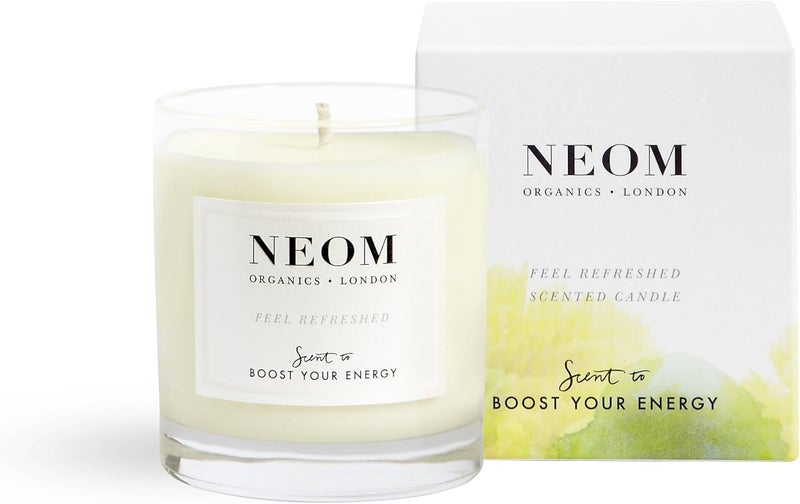 شمعة معطرة NEOM - شعور بالانتعاش، 1 فتيل | ليمون وريحان | شمعة عطرية بزيوت أساسية | رائحة لتعزيز طاقتك