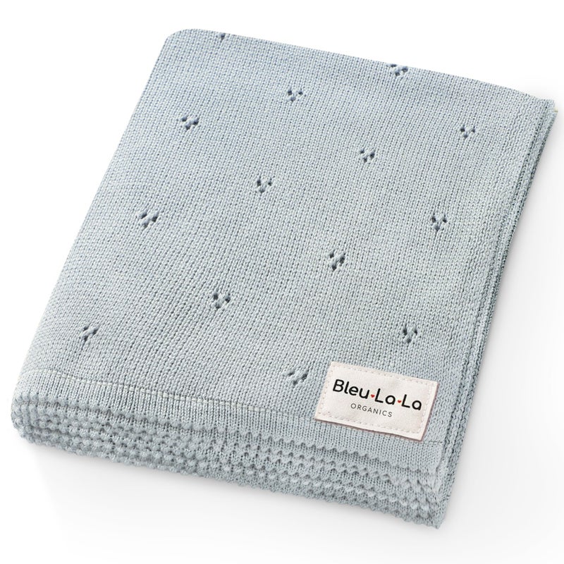 Bleu La La Luxury Organic Cotton Pointelle Baby Blanket Powder Blue