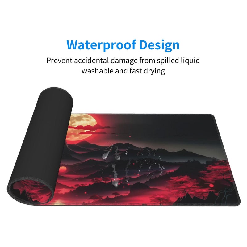 Brecoy Extended Gaming Mouse Pad, Large Desk Mat XL Anime Mouse Pad Waterproof with Stitched Edges, Non-Slip Desktop Pad for Home and Office, Level Up Your 31.5x11.8 Inch (Darkness Red Moon3) - Image 3
