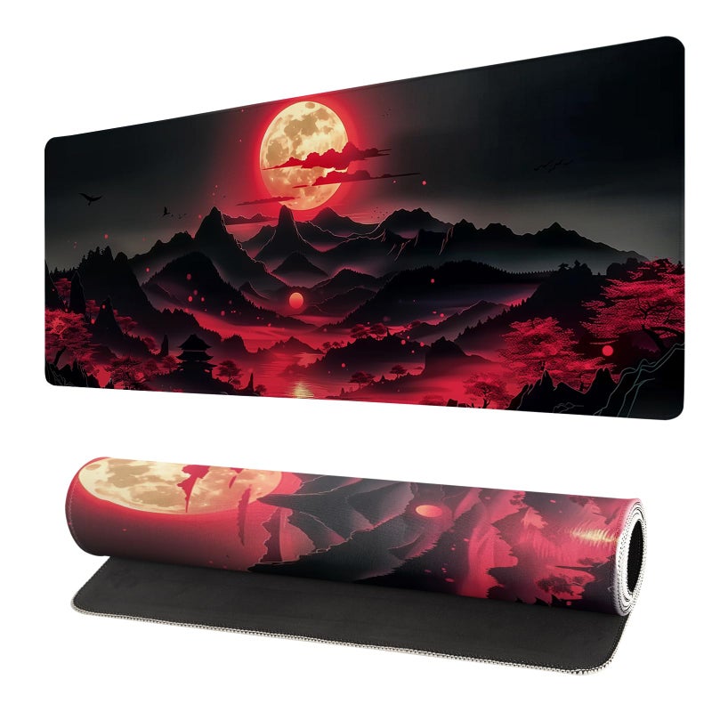 Brecoy Extended Gaming Mouse Pad, Large Desk Mat XL Anime Mouse Pad Waterproof with Stitched Edges, Non-Slip Desktop Pad for Home and Office, Level Up Your 31.5x11.8 Inch (Darkness Red Moon3) - Image 1