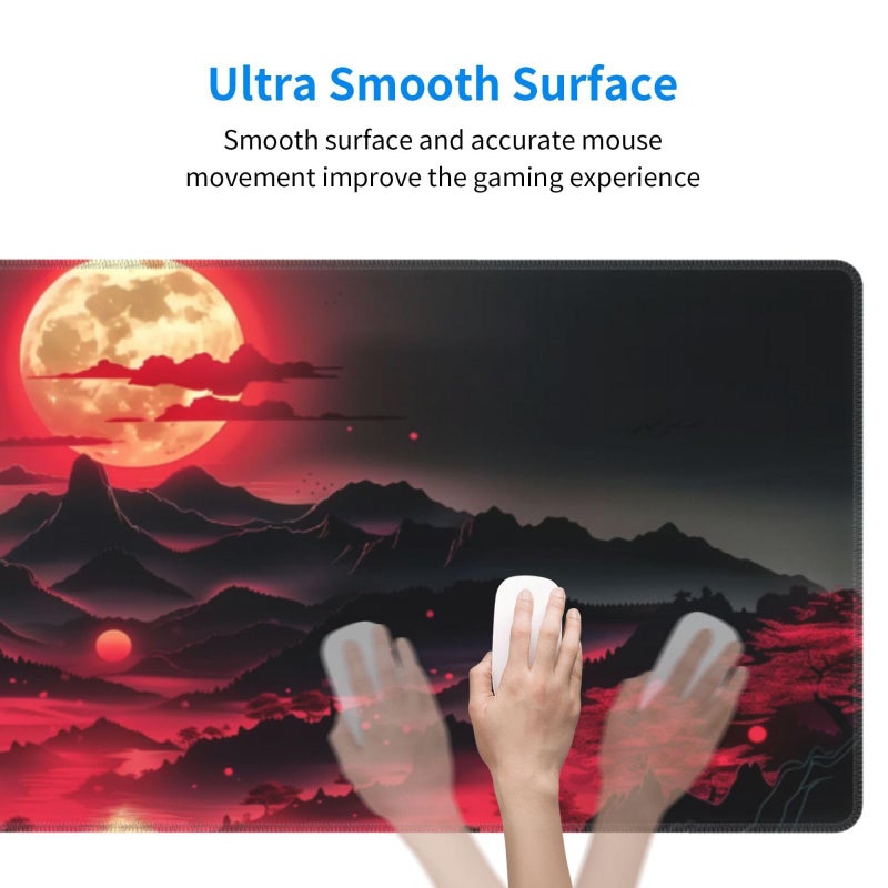 Brecoy Extended Gaming Mouse Pad, Large Desk Mat XL Anime Mouse Pad Waterproof with Stitched Edges, Non-Slip Desktop Pad for Home and Office, Level Up Your 31.5x11.8 Inch (Darkness Red Moon3) - Image 4