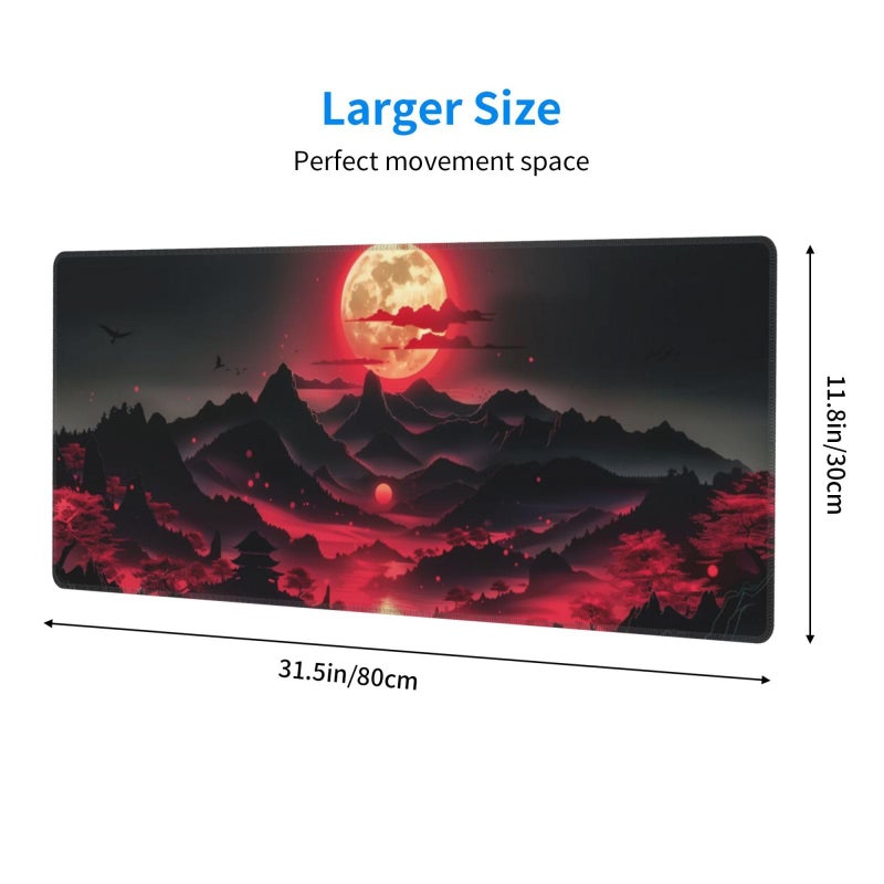 Brecoy Extended Gaming Mouse Pad, Large Desk Mat XL Anime Mouse Pad Waterproof with Stitched Edges, Non-Slip Desktop Pad for Home and Office, Level Up Your 31.5x11.8 Inch (Darkness Red Moon3) - Image 2