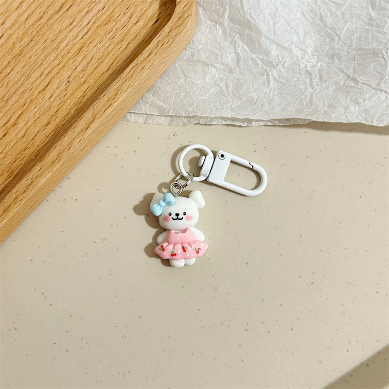 Cute Cartoon Dog Keychain Bag Charm Skirt [line puppy White pendant]]