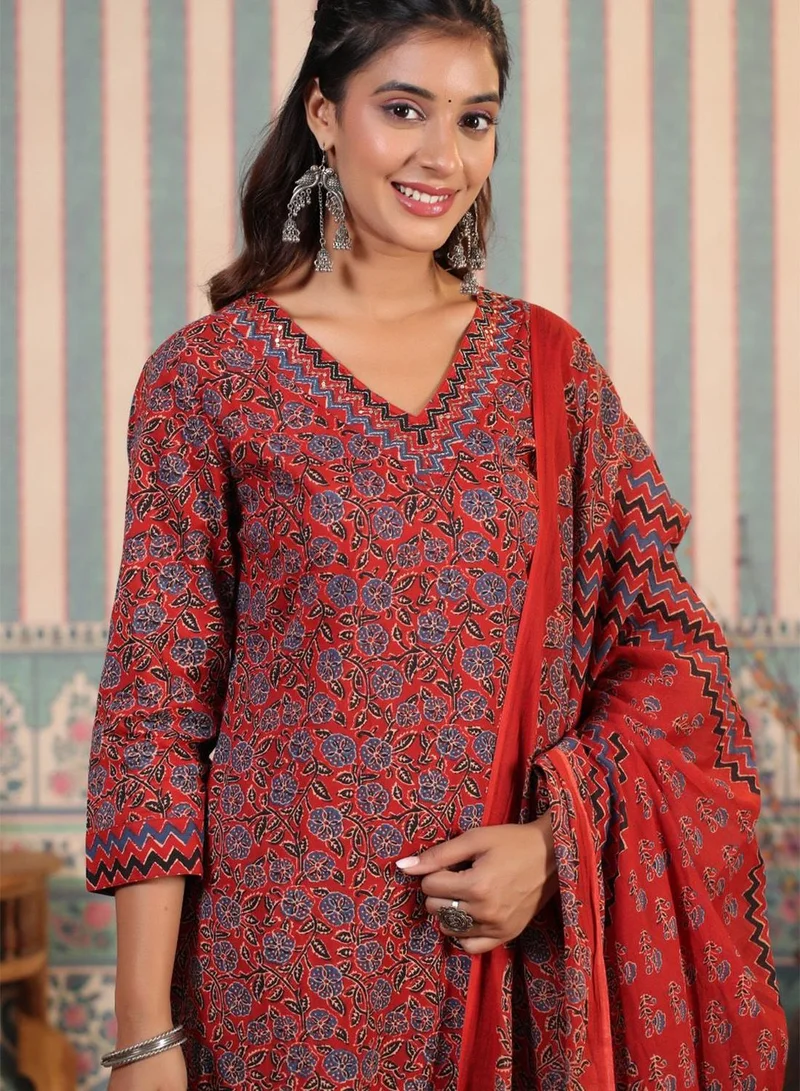 آي شين طقم كورتا نسائي قطن مطرز متعدد الألوان بقصة مستقيمة كامل الطول