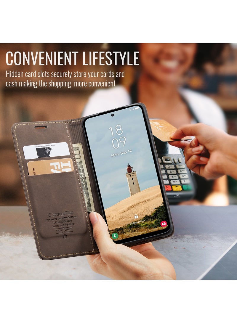 CaseMe For Samsung Galaxy A56 Cover, Soft PU Leather Shockproof Mobile Phone Wallet Case, Full Body Protective Flip Cover Magnetic Adsorption Back Cover - Image 4