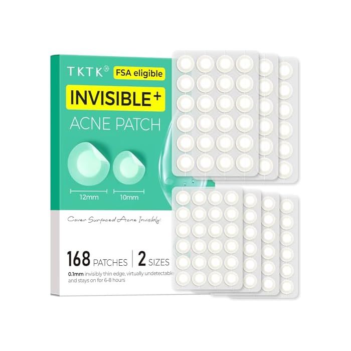 TKTK Pimple Patches for Face, 0.01cm Ultra-Thin Invisible Acne Patches, Hydrocolloid Patches for Breakouts, Absorbs Zits & Blemish, Suitable Under Makeup, 2 Sizes(10mm/12mm) 168 count