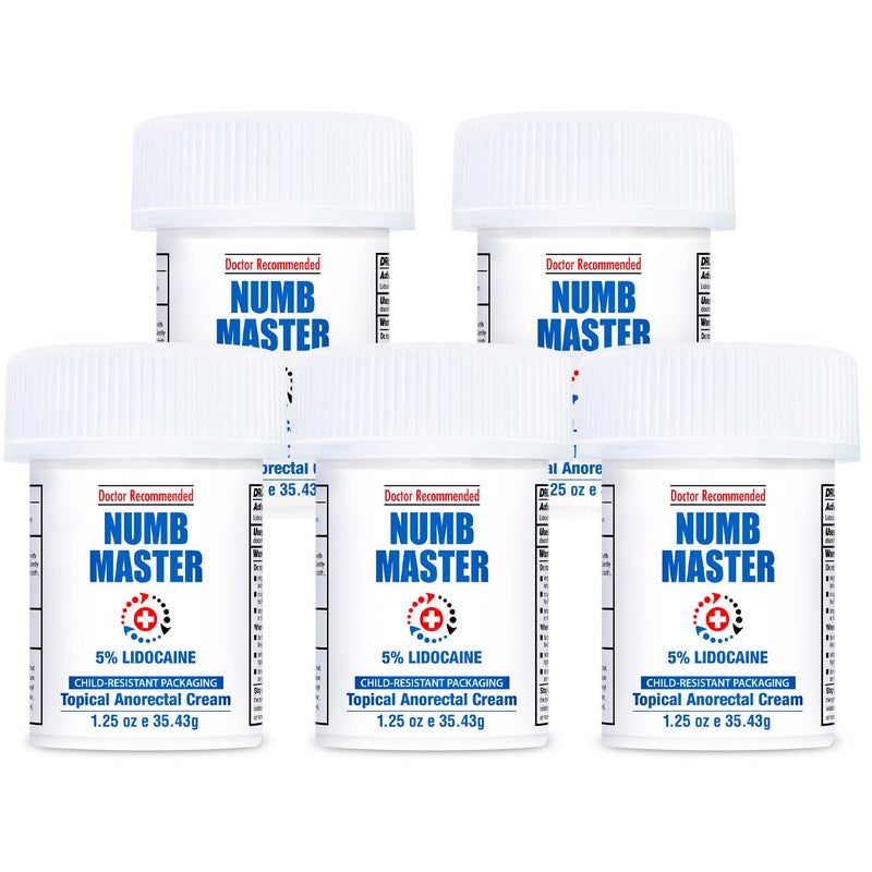 Clinical Resolution Clinical Resolution Numb Master 5 Lidocaine Topical Numbing Cream Maximum Strength LongLasting Pain Relief Fast Acting Topical Anesthetic Cream with Aloe Vera Vitamin E 125oz 5 Packages