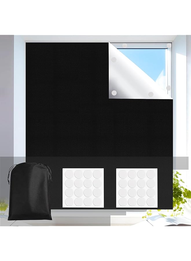 The Bros Blackout Blind, Portable Blackout Blinds Stick On Window No Drill, 420D Black Out Fabric Portable Blackout Blinds Blackout Material Blinds Blackout 60 round stickers (400 * 145cm)