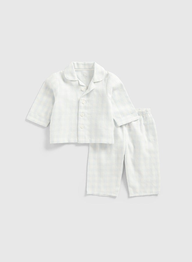 mothercare بيجامة أطفال منسوجة بنقشة مربعات زرقاء - Image 1