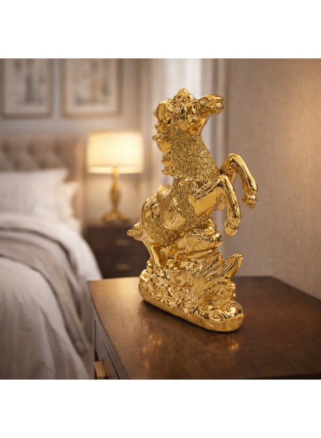 Luxury Gold Rearing Horse Statue - Shiny Gold-Tone Arabic Horse Figurine with Shimmering Glitter Accents - Elegant Tabletop Sculpted Ornament for Modern Home, Office Desk & Shelf Decor - Image 2