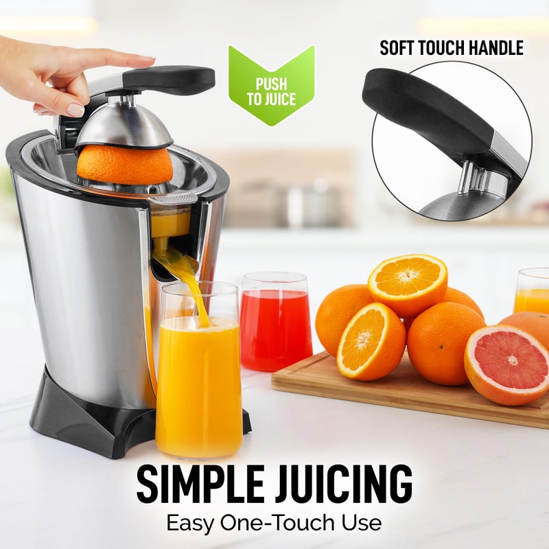 Zulay Kitchen Zulay Electric Citrus Juicer - Makes Fresh Orange, Lemon, Grapefruit, Lime Juice - Stainless Steel, 160W Powerful & Quiet, Interchangeable Cones -Filters Out Seeds & Pulp- Dishwasher Safe Parts- Black - Image 3