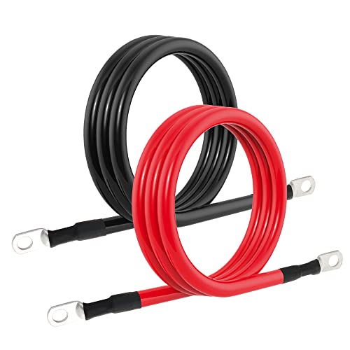 TUELETFU 4 AWG Battery Cable 4AWG Gauge Pure Copper Battery Inverter Cables with 38 in Lugs Both Ends Power Inverter Wire Set for Automotive Solar Marine Boat RV Car Motorcycle Red and Black 4FT - Image 1