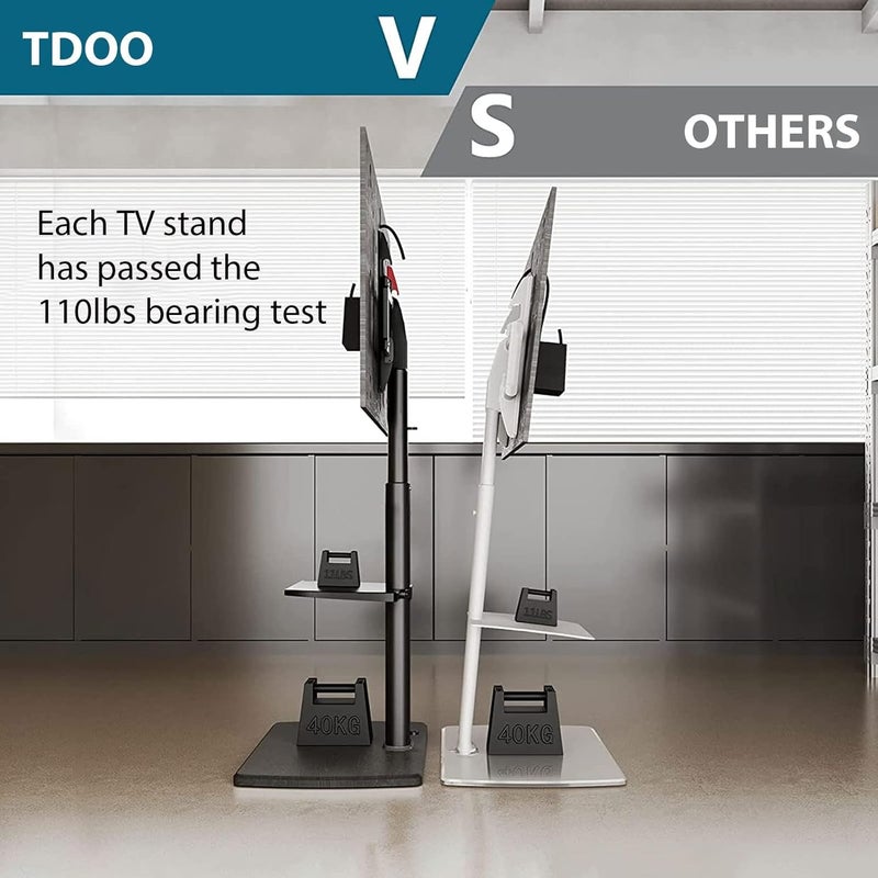 TDOO Movable TV Stand with Wheels, TV Table,mobile TV Floor Stand,Suitable 26-70 Inch LED Flat/Curved TV Stands Rolling cart with wheels,Swivel & Height Adjustable,for Family Living Room Bedroom Meeting - Image 4