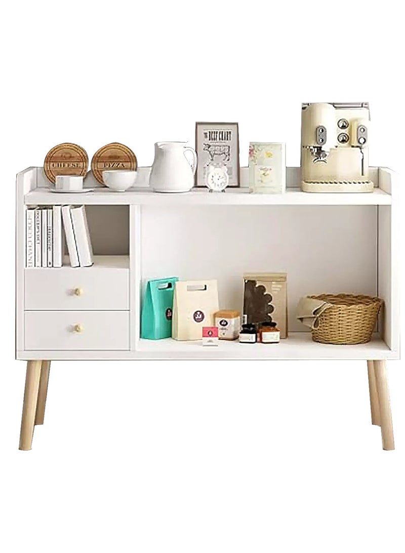 AGD Coffee Corner for Living Room with Storage, Entryway Side Cabinet Modern Buffet, Large Top with 2 Drawers, Wooden Center Table for Home, 100 x 35 x 80 cm, White - Image 2