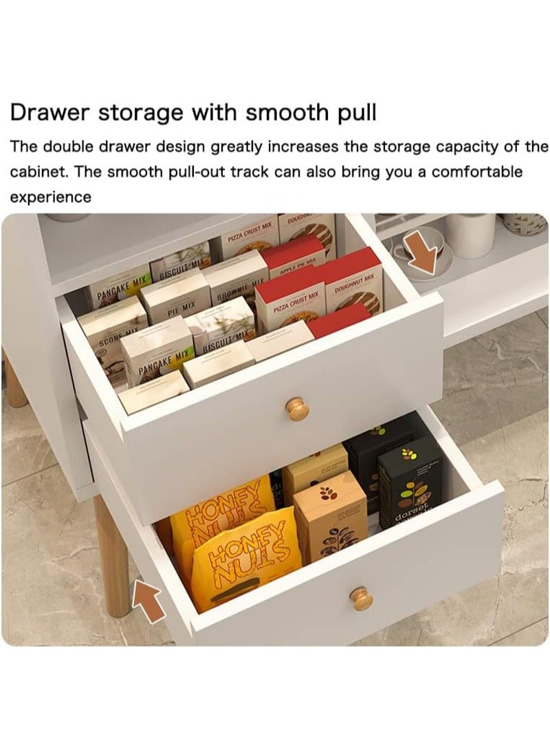 AGD Coffee Corner for Living Room with Storage, Entryway Side Cabinet Modern Buffet, Large Top with 2 Drawers, Wooden Center Table for Home, 100 x 35 x 80 cm, White - Image 3