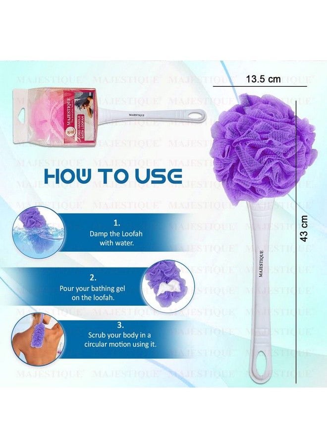 MAJESTIQUE Round Long Handle Loofah For Back Scrubber Soft Nylon Mesh Sponge Color May Vary  - Image 3