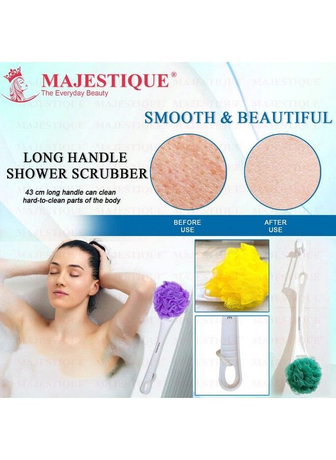 MAJESTIQUE Round Long Handle Loofah For Back Scrubber Soft Nylon Mesh Sponge Color May Vary  - Image 4