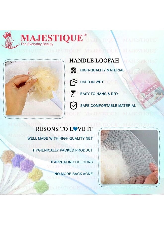 MAJESTIQUE Round Long Handle Loofah For Back Scrubber Soft Nylon Mesh Sponge Color May Vary  - Image 5