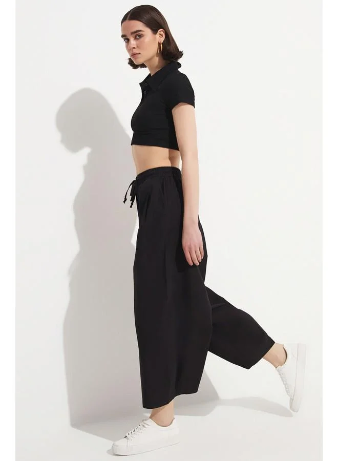 JUNE June Elastic Waist Wide Leg Trouser Black