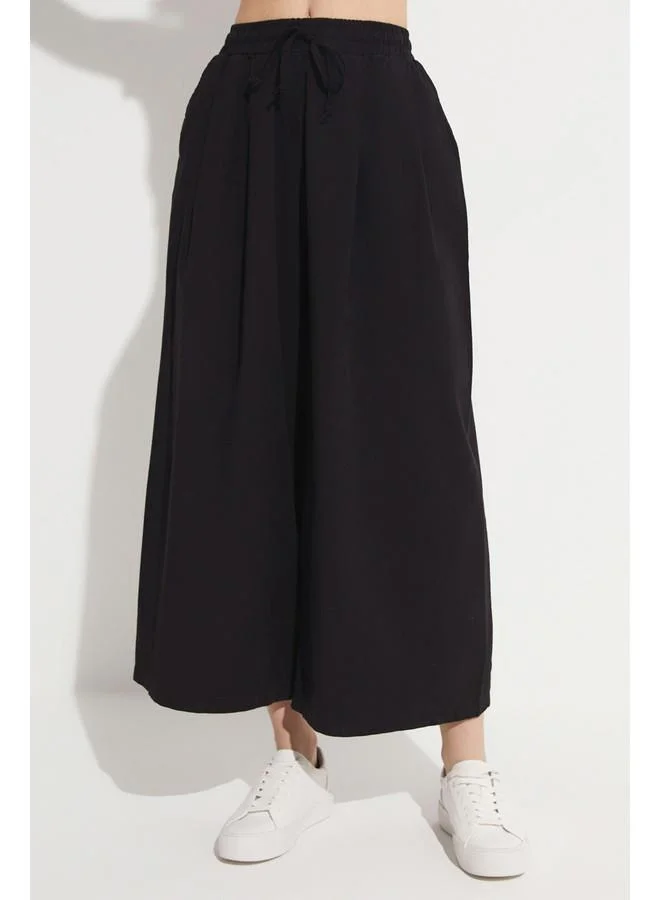 JUNE June Elastic Waist Wide Leg Trouser Black