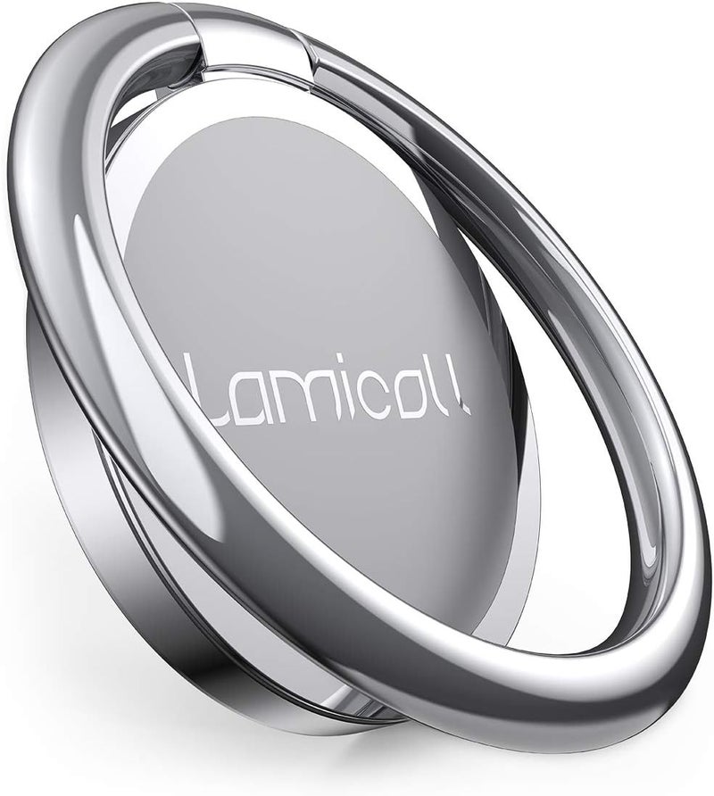 Lamicall Silver Cell Phone Ring Finger Stand - Phone Ring Grip Holder Kickstand, Metal Grip Hook Work with Magnetic Car Mount, Compatible with iPhone 16 15 Pro Max Plus XR, Smartphone Accessories - Image 1