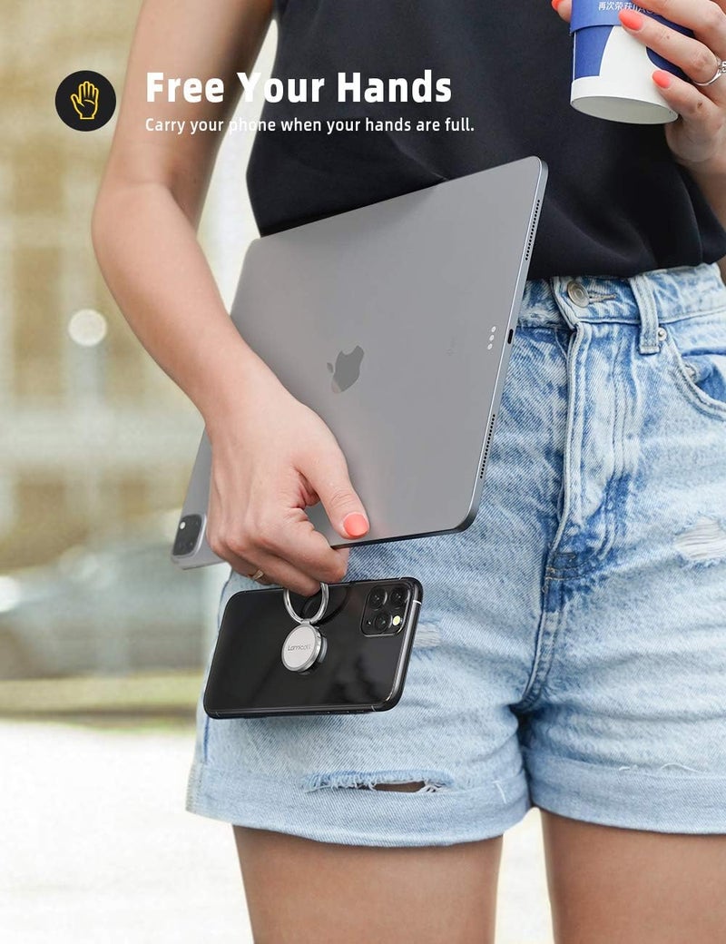 Lamicall Silver Cell Phone Ring Finger Stand - Phone Ring Grip Holder Kickstand, Metal Grip Hook Work with Magnetic Car Mount, Compatible with iPhone 16 15 Pro Max Plus XR, Smartphone Accessories - Image 3