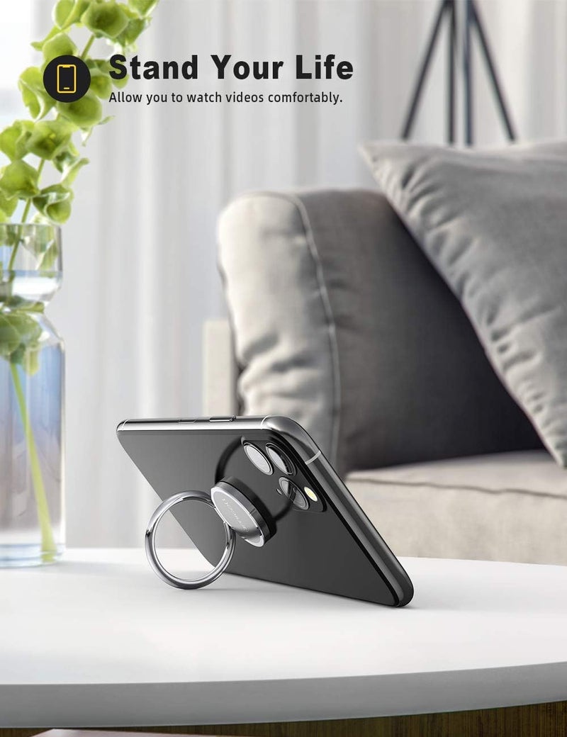 Lamicall Silver Cell Phone Ring Finger Stand - Phone Ring Grip Holder Kickstand, Metal Grip Hook Work with Magnetic Car Mount, Compatible with iPhone 16 15 Pro Max Plus XR, Smartphone Accessories - Image 2