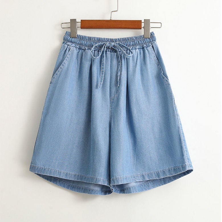 Summer Loose High Waist Denim Shorts for Women 9311 light blue 