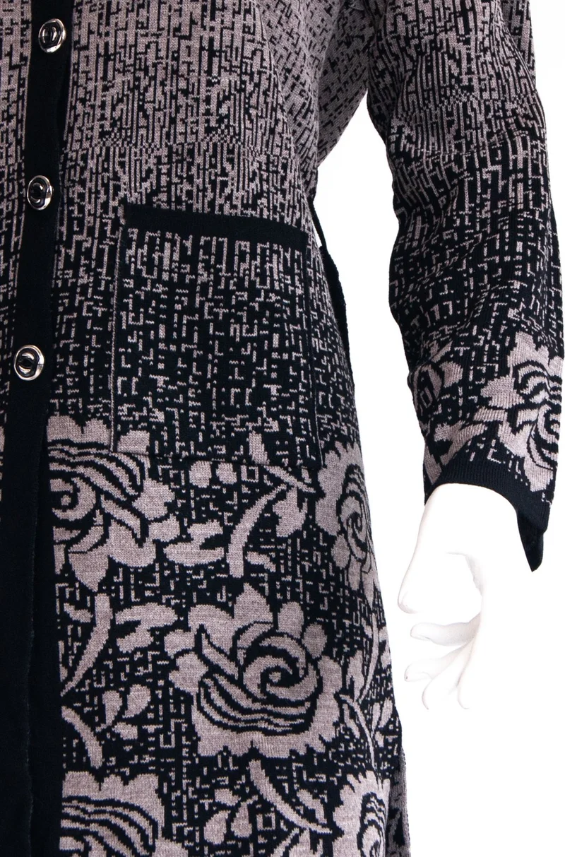 اوبلاند Women's Mother Boutique Cardigan Knitwear Button Down Pocket Rose Time Motif Casual Cut Woolen Fabric